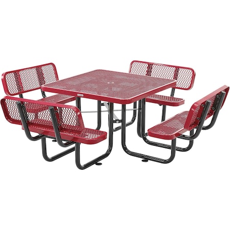 Global Industrial Square Picnic Table W/ Backrests, Red, Expanded Metal, 46 in 695965RD